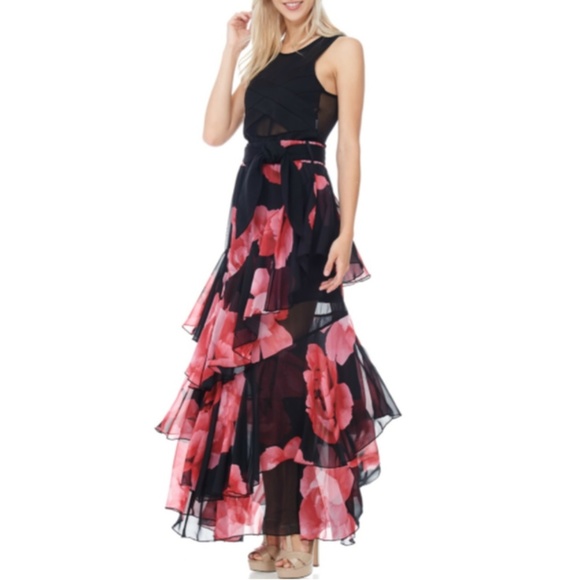 Tov Holy Red Black Floral Chiffon Maxi… - Picture 2 of 5